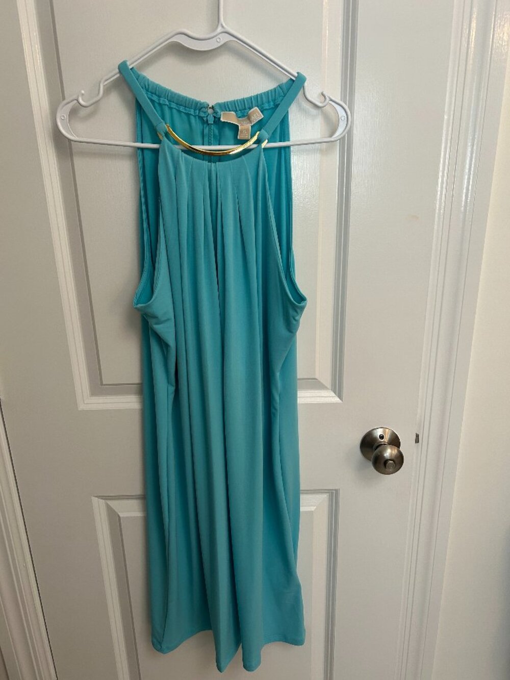 Michael Kors XL Turquoise Blue Dress with Gold Hardware at Neckline; NWT